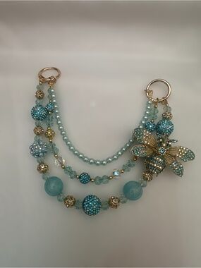 Gold & Aqua Multi-Strand Bee Statement bag charm
